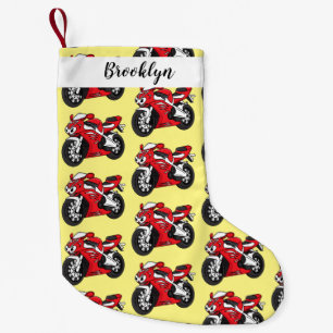 Cute red sports motorcycle cartoon small christmas stocking