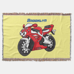 Cute red sports motorcycle cartoon throw blanket