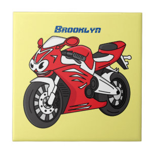 Cute red sports motorcycle cartoon tile