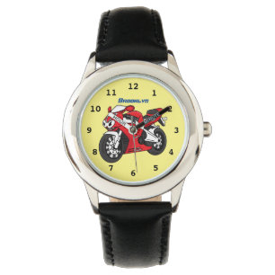 Cute red sports motorcycle cartoon  watch