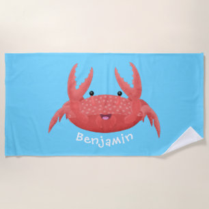Cute red spotty crab cartoon illustration beach towel