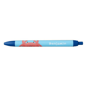 Cute red spotty crab cartoon illustration black ink pen