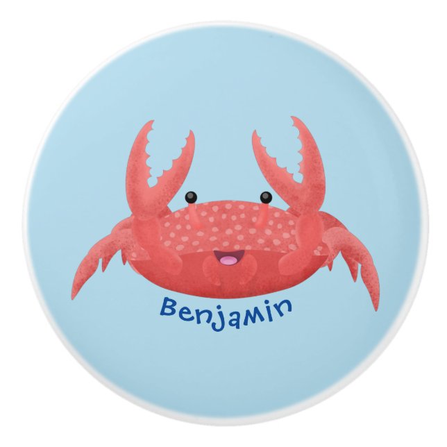 Cute red spotty crab cartoon illustration ceramic knob (Front)