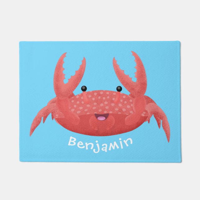 Cute red spotty crab cartoon illustration doormat (Front)