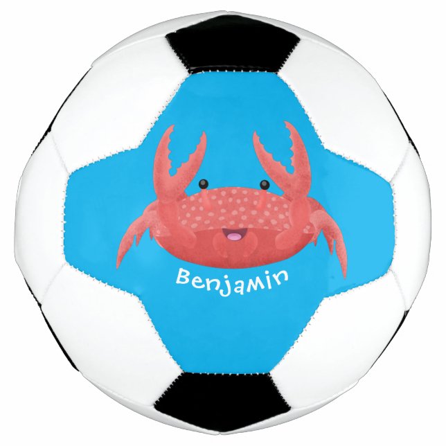 Cute red spotty crab cartoon illustration  football (Front)