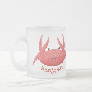 Cute red spotty crab cartoon illustration frosted glass coffee mug
