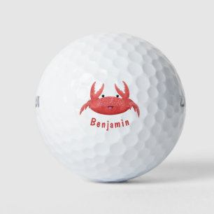 Cute red spotty crab cartoon illustration golf balls