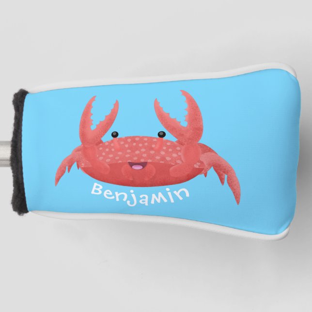 Cute red spotty crab cartoon illustration golf head cover (Front)