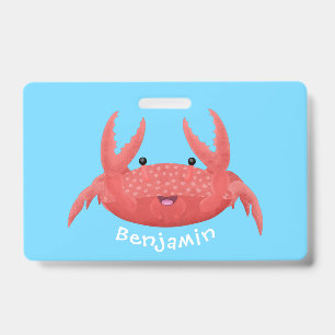 Cute red spotty crab cartoon illustration ID badge