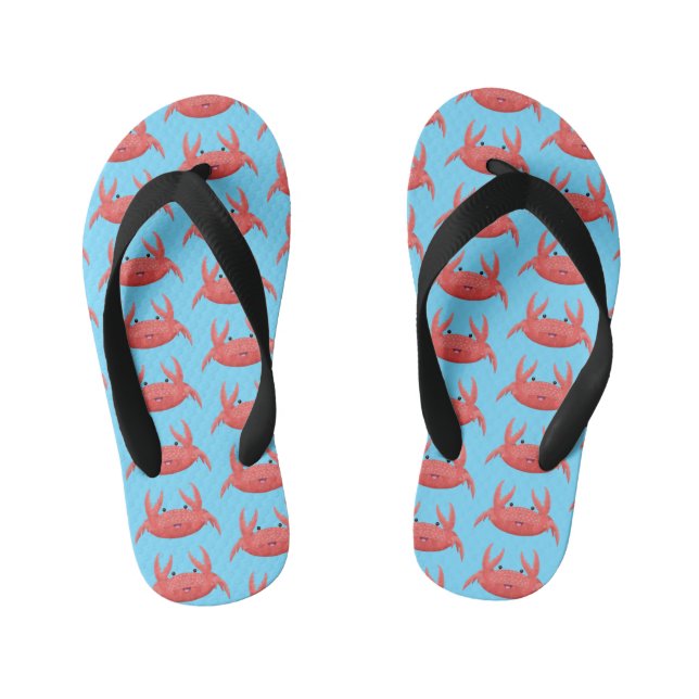 Cute red spotty crab cartoon illustration kid's flip flops (Footbed)
