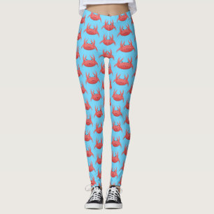Cute red spotty crab cartoon illustration leggings