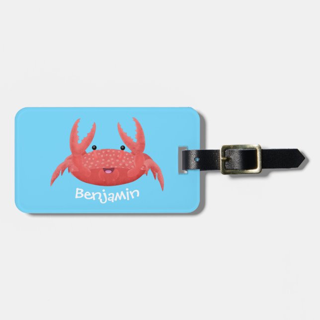 Cute red spotty crab cartoon illustration luggage tag (Front Horizontal)