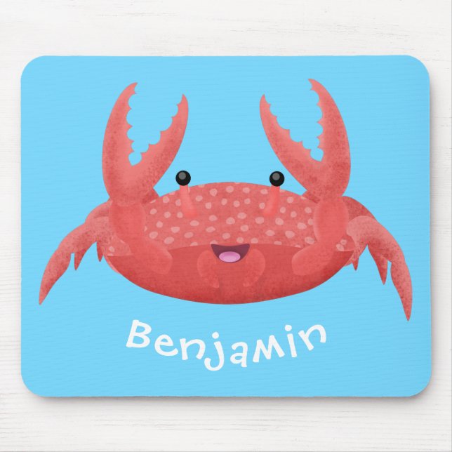 Cute red spotty crab cartoon illustration mouse mat (Front)