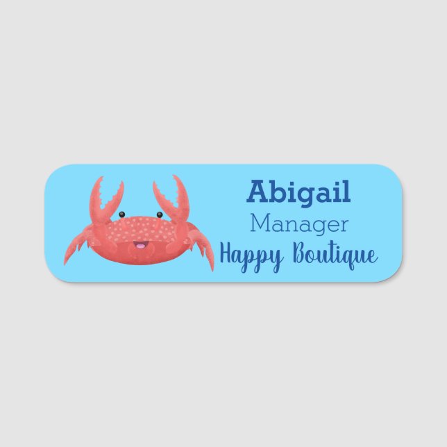 Cute red spotty crab cartoon illustration  name tag (Front)