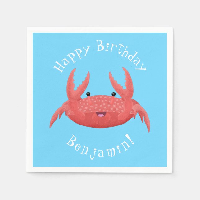 Cute red spotty crab cartoon illustration napkin (Front)