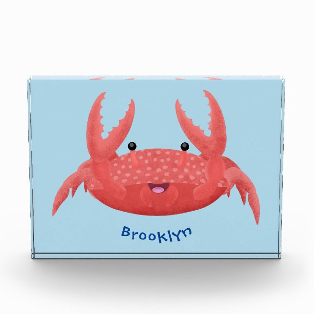 Cute red spotty crab cartoon illustration photo block (Front)