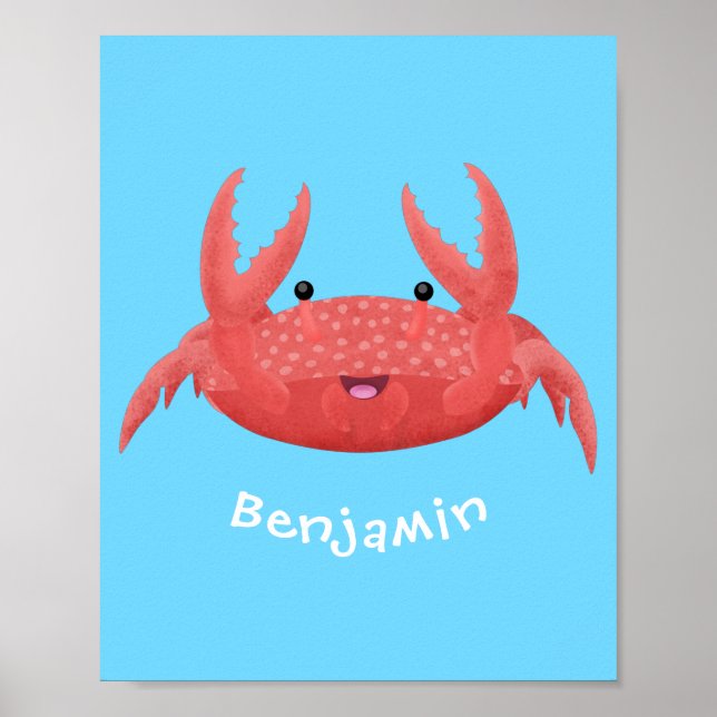 Cute red spotty crab cartoon illustration poster (Front)