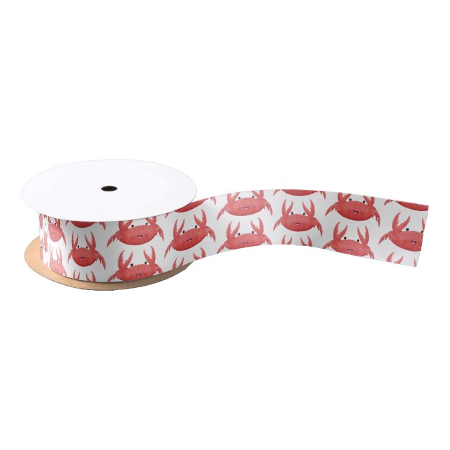 Cute red spotty crab cartoon illustration satin ribbon (Spool)