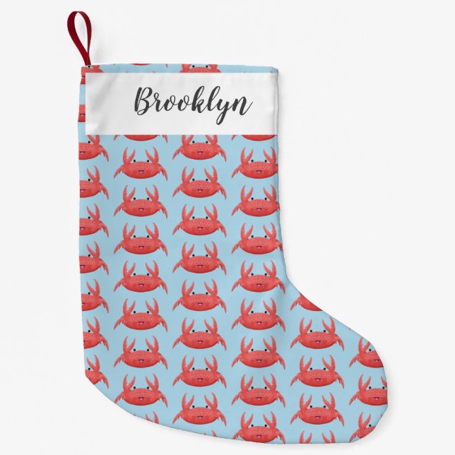 Cute red spotty crab cartoon illustration small christmas stocking (Front)