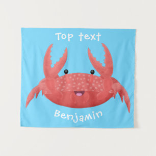 Cute red spotty crab cartoon illustration  tapestry