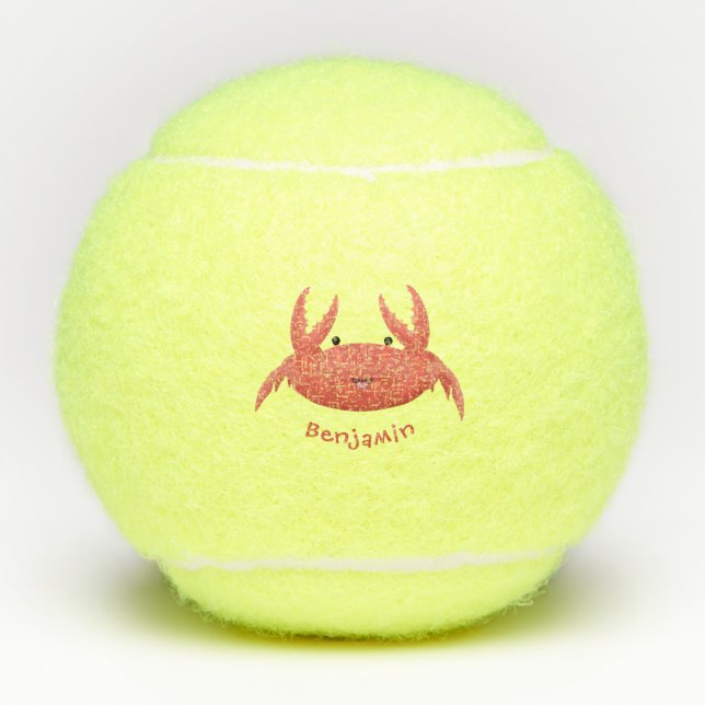 Cute red spotty crab cartoon illustration tennis balls (Front)