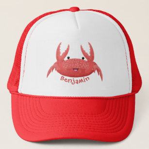 Cute red spotty crab cartoon illustration trucker hat