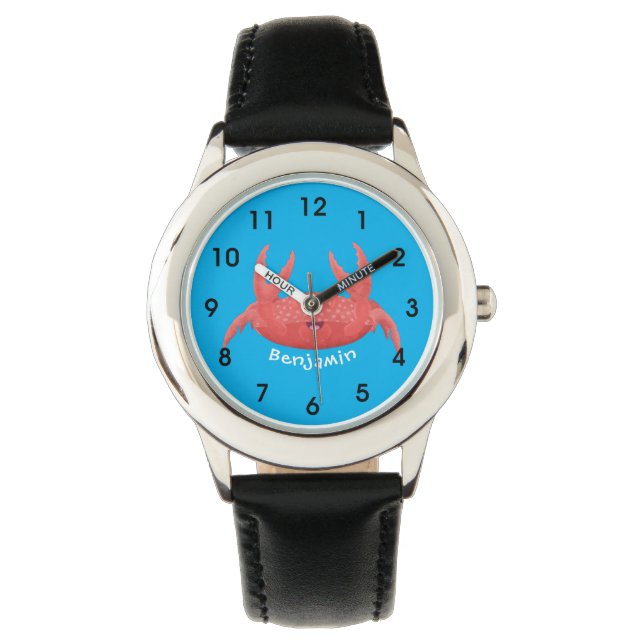 Cute red spotty crab cartoon illustration watch (Front)
