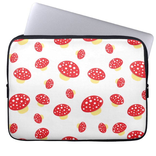 Cute Red Spotty Toadstool Mushrooms Pattern Laptop Sleeve (Front)