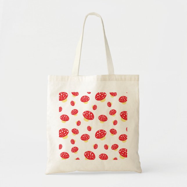 Cute Red Spotty Toadstool Mushrooms Pattern Tote Bag (Front)