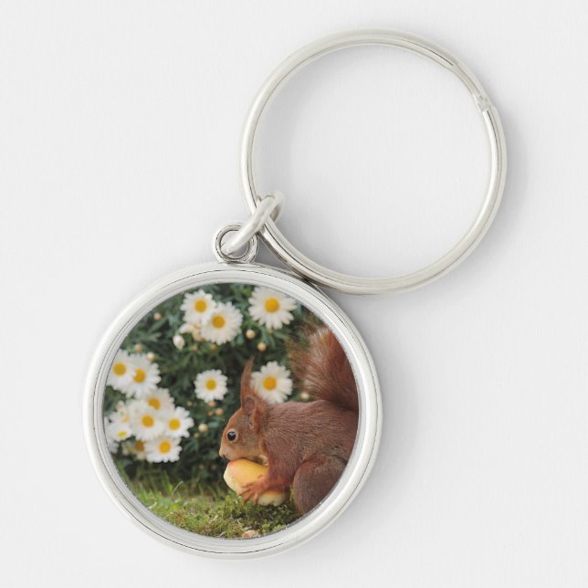 Cute Red Squirrel and Daisies Keychain (Front)