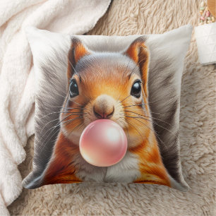 Cute Red Squirrel Blowing Bubblegum Whimsical  Cushion