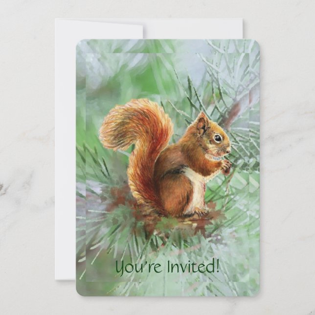 Cute Red Squirrel Custom Age Birthday Party Invite (Front)