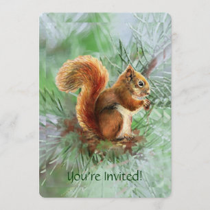 Cute Red Squirrel Custom Age Birthday Party Invite