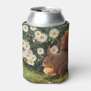 Cute Red Squirrel Daisies Photo Can Cooler
