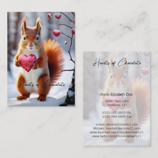 Cute Red Squirrel Holding Boxed Heart Business Card