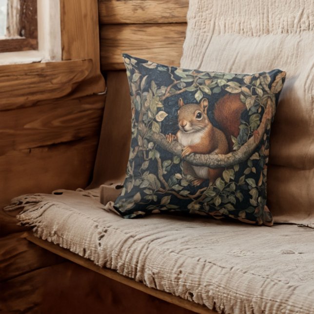 Cute Red Squirrel in a William Morris Style Forest Cushion (Creator Uploaded)