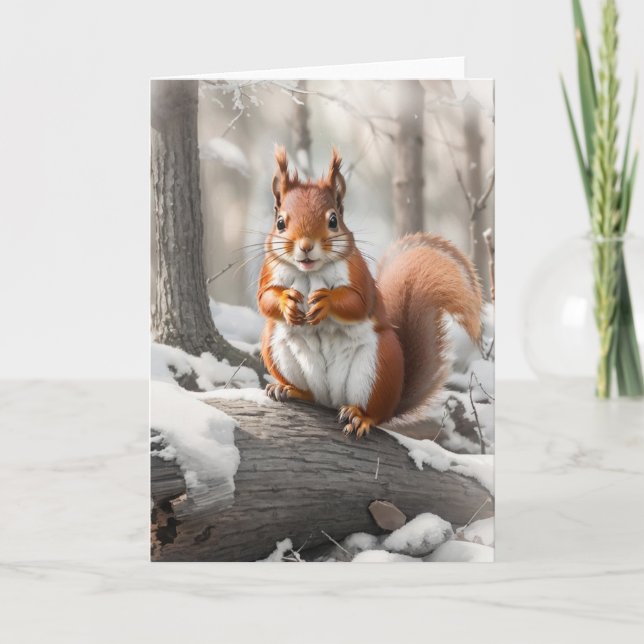 Cute Red Squirrel in Snowy Woods | Card (Front)