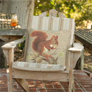 Cute Red Squirrel On Faux Jute Burlap Texture Cushion