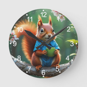 Cute Red Squirrel on The Tree-68364 Round Clock