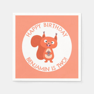 Cute red squirrel personalised cartoon birthday napkin