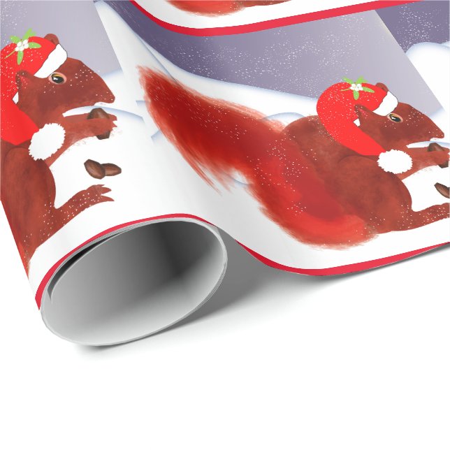 Cute Red Squirrel Snowy Christmas Wrapping Paper (Roll Corner)
