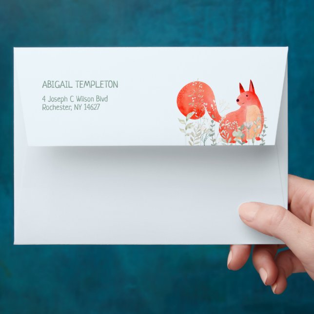 Cute Red Squirrel Wildflower Boy Baby Shower  Envelope (Hand)