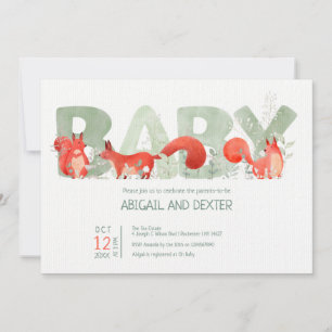 Cute Red Squirrel Wildflower Gender Baby Shower  Invitation