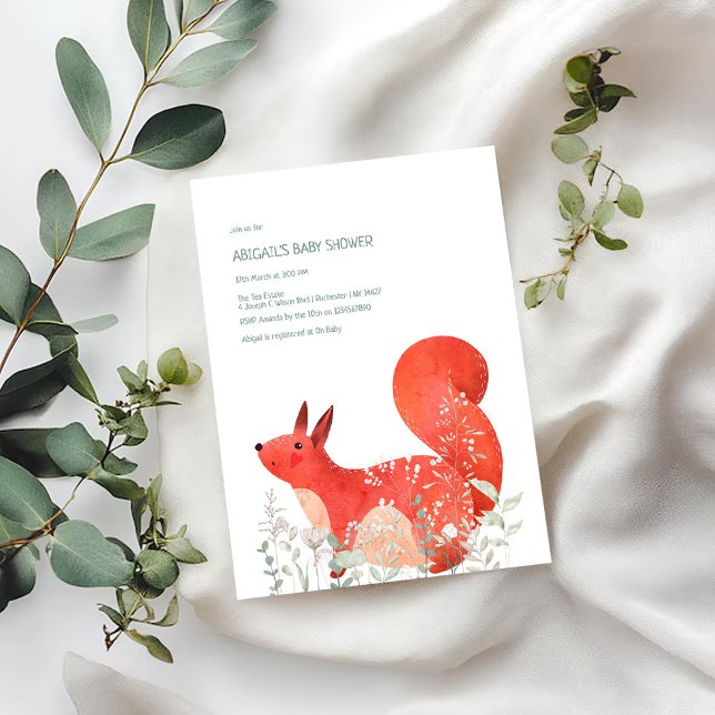 Cute Red Squirrel Wildflower Gender Baby Shower  Invitation (Creator Uploaded)