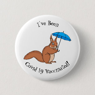Cute red squirrel with umbrella cartoon 6 cm round badge