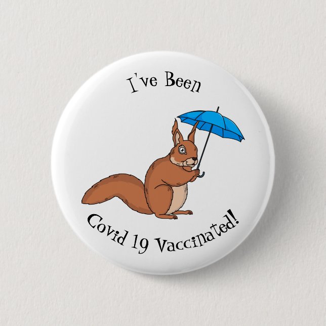 Cute red squirrel with umbrella cartoon 6 cm round badge (Front)