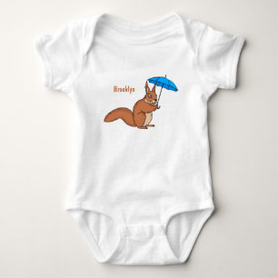 Cute red squirrel with umbrella cartoon baby bodysuit
