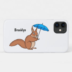 Cute red squirrel with umbrella cartoon iPhone 11 case