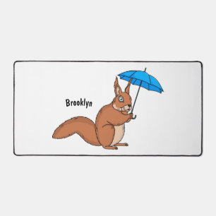 Cute red squirrel with umbrella cartoon desk mat