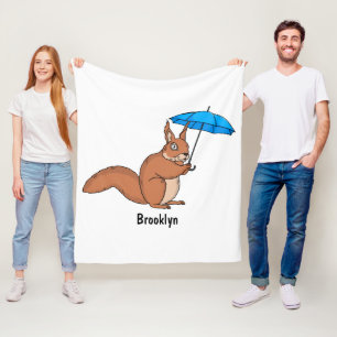 Cute red squirrel with umbrella cartoon fleece blanket
